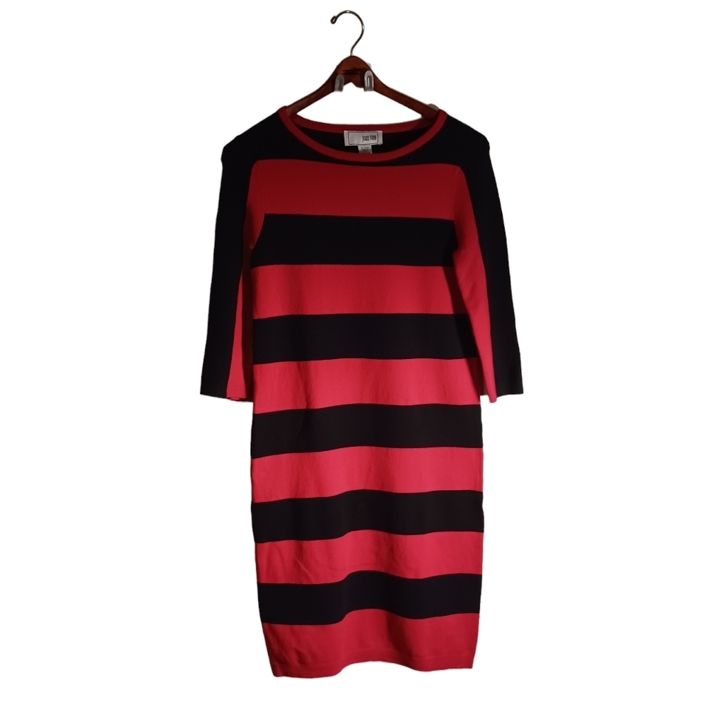Joan Vass Black Red Striped Knit Sweater Dress Ladies 0 WIDE STRIPES Office